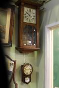 1920's oak cased wall clock and small oak cased drop dial wall clock
