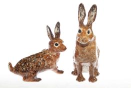 Winstanley pottery seated hare, size 3 and Winstanley pottery standing hare,