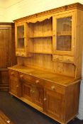 Pine glazed cupboard door and shelf back four door dresser
