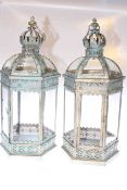 Pair of hexagonal glazed hall lanterns