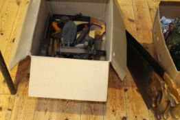 Joinery tools, shoe last, blow torch, flat iron,