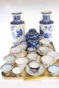 Chinese tea bowls, saucers, two Chinese ginger jars,