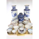 Chinese tea bowls, saucers, two Chinese ginger jars,