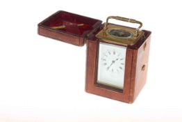 French brass cased carriage clock, late 19th Century,