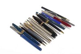 Collection of pens including Parker, Cross,