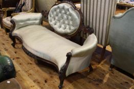 Victorian buttoned panel back settee with serpentine front seat