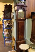 Antique oak eight day longcase clock having brass arched dial inscribed Thomas Hogarth,
