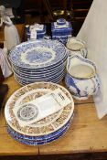 Spode blue and white plates, two 'Aquila' pattern jugs,