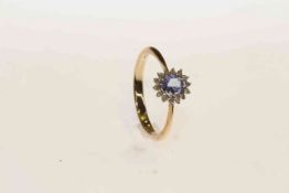 9 carat gold, tanzanite and diamond ring,