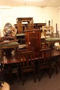 Rectangular mahogany dining table, six balloon back dining chairs, Victorian mahogany pot cupboard,