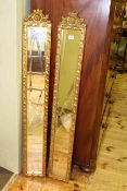 Pair slim gilt framed bevelled wall mirrors