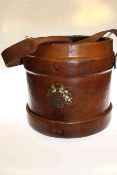Leather log bucket with armorial crest and tin liner