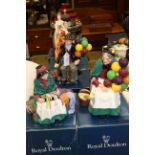 Five Royal Doulton figures including The Old Balloon Seller,