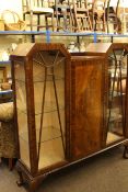 1920's mahogany double arched top china cabinet