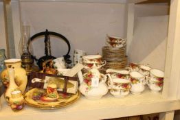 Royal Albert 'Old COuntry Roses' tableware, Aynsley Orchard Gold china, hanging oil lamp,