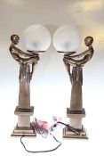 Pair of Art Deco style table lamps modelled as dancing ladies,