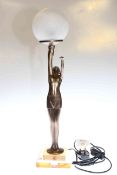 Art Deco style dancing lady table lamp with frosted shade