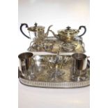 Two silver-plated trays, silver-plated four-piece tea service,