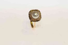 18 carat gold, cultured pearl and cubic zirconia ring,