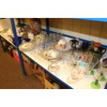 Assorted glassware, china tea and dinner wares, ornaments, Satsuma vase,