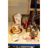 19th Century walnut tea caddy, Beswick jug, Radford vase, two glass vases, china,