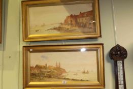 Pair gilt framed watercolours 'Herne Bay, Kent' and 'Reculver Tower, Kent, 23.
