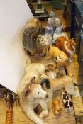 Two Melba Ware lions, Beswick dogs, two Nao figures,