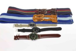Three military style wrist watches and two army water belts (5)