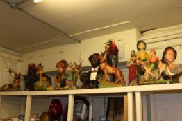 Collection of plaster figurines, busts, animals,
