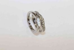 Platinum set of marquise diamond ring and matching diamond half eternity ring,