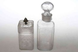 An early 19th Century engraved glass decanter, of square form,
