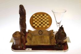 Collection of 20th Century treen and large folded foot wine glass
