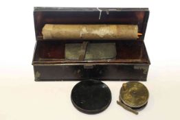 Collection of 19th Century fishing tackle including reel fly wallet fly box and floats