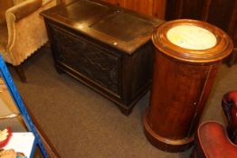 Victorian mahogany marble topped cylinder pot cupboard and carved oak blanket box (2)