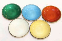 Five Norwegian silver and enamel dishes by David Anderson,