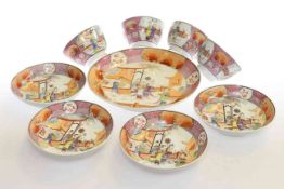 Four Chinese tea bowls and saucers and dish (9)