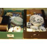 Two boxes of Portmeirion, Maling biscuit barrel, mantel clock, Wedgwood coffee cans and saucers,