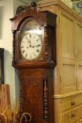 Antique oak and mahogany longcase clock having painted arched dial (Incomplete)