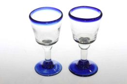 Pair blue tinted glass goblets