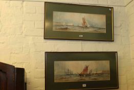 Austin Smith, Ships at Sail, pair watercolours, signed and dated lower right, 19cm by 45cm,
