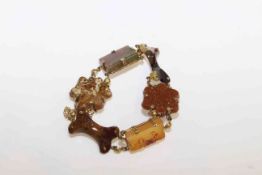 9 carat gold and multi-agate bracelet to include moss agate, goldstone, Scottish agate,