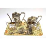 Four piece Walker & Hall silver plated tea set and EP cutlery