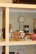 Figure lamp, various plates, glassware,