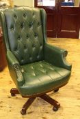 Green buttoned adjustable swivel desk chair
