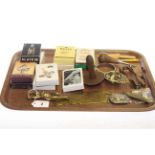 Playing cards and collectables including silver ingot on chain, bottle opener, darning mushroom,