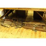 Two leg of mutton gun cases, another gun case, cartridge belts, bags,