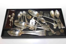 Collection of silver and plated flatware,