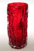 Large Whitefriars ruby glass bark vase,