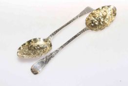Two Georgian decorated silver tablespoons,
