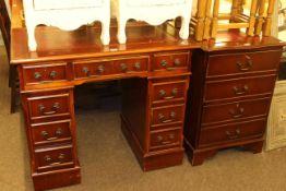Mahogany eight drawer pedestal desk and matching two drawer filing cabinet